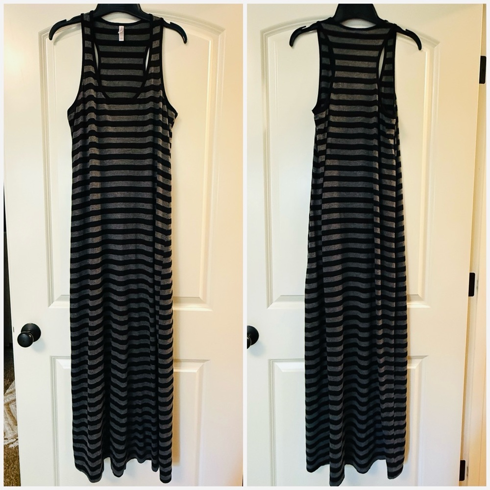 Xhilaration Black and Gray Striped Maxi Dress